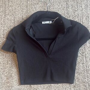 Zara Black Ribbed Crop Top